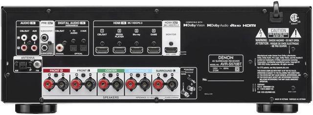 Alt view image 2 of 6 - Denon - AVR-S570BT 70W 5 Ch Bluetooth Capable HDR Compatible 8K Ultra HD AV Home Theater Receiver - Black