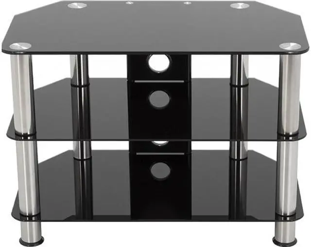 Main image of AVF SDC800CM-A up to 42" Chrome Effect / Black Glass Classic - Corner Glass TV Stand with Cable Mangement