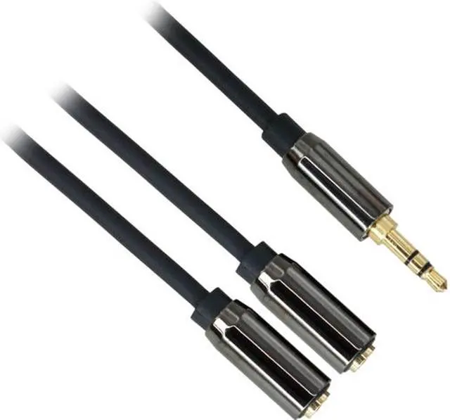 Main image of Nippon Labs 50S3H-Y-1-BK 1 ft. 3.5mm (1/8 inch) TRS Stereo Male to 2 Female Cable, Metal Shell, Gold Plated, OD: 4.00mm - Black