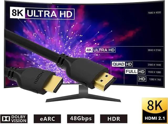 Alt view image 4 of 6 - Nippon Labs 30AWG 8K HDMI Cable 3 ft. HDMI 2.1 Cable Real 8K, High Speed 48Gbps 8K(7680 x 4320)@60Hz, 4K@120Hz Dolby Vision, HDCP 2.2, 4:4:4 HDR, eARC Compatible with Apple TV, Samsung QLED TV, 80HDMI-8K-3B