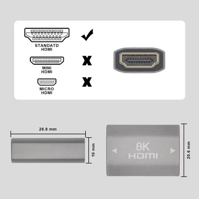 Alt view image 4 of 4 - Nippon Labs 60HDMI-FFC HDMI-compatible Extender 8K@60Hz HDMI Female/Female Coupler, 60HDMI-FFC