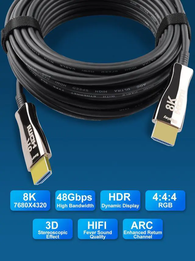 Alt view image 5 of 5 - Nippon Labs 35FT Hybrid Active Optical Fiber HDMI Cable; 8K@60Hz 4K@120Hz Dynamic HDR 10, eARC, HDCP2.2, 4:4:4 48Gbps CL3 Rated, 8K High Speed HDMI 2.1 Active Optical Cable (AOC) cable - 20AOH8KCL3-35FT