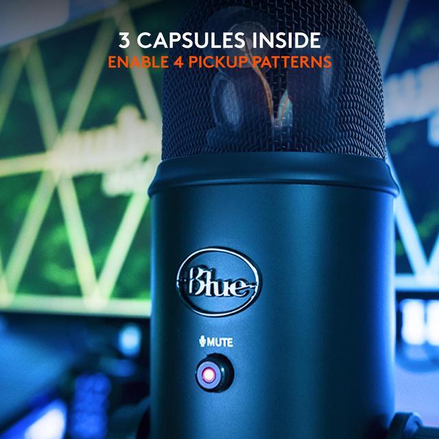 Alt view image 4 of 9 - Blue Yeti USB Microphone for PC, Mac, Gaming, Recording, Streaming, Podcasting, Studio and Computer Condenser Mic with Blue VO!CE effects, 4 Pickup Patterns, Plug and Play – Blackout