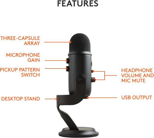 Alt view image 6 of 9 - Blue Yeti USB Microphone for PC, Mac, Gaming, Recording, Streaming, Podcasting, Studio and Computer Condenser Mic with Blue VO!CE effects, 4 Pickup Patterns, Plug and Play – Blackout
