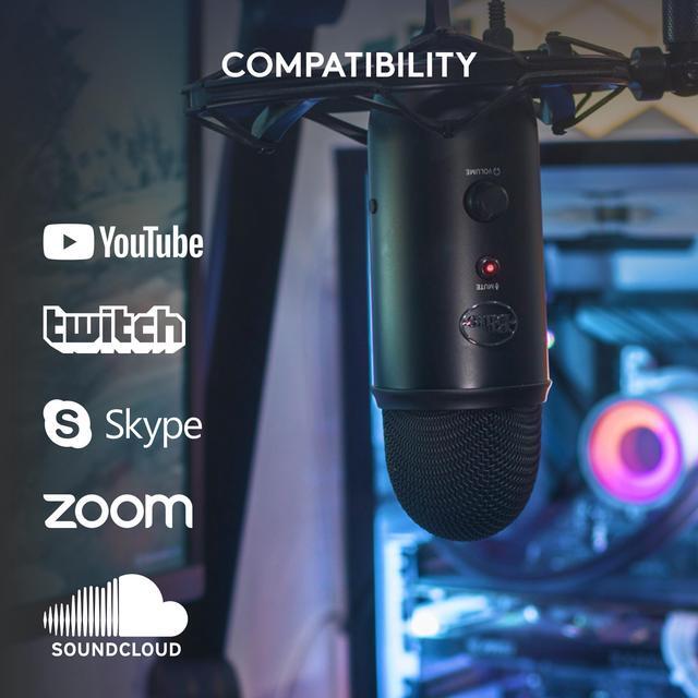 Alt view image 7 of 9 - Blue Yeti USB Microphone for PC, Mac, Gaming, Recording, Streaming, Podcasting, Studio and Computer Condenser Mic with Blue VO!CE effects, 4 Pickup Patterns, Plug and Play – Blackout