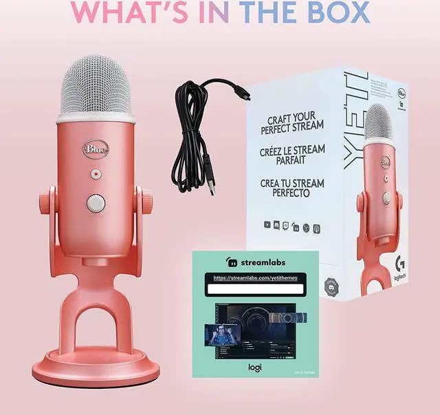 Alt view image 9 of 11 - Logitech Blue Yeti Premium USB Gaming Microphone for Streaming, Blue VO!CE Software, PC, Podcast, Studio, Computer Mic, Exclusive Streamlabs Themes, Special Edition Finish - Pink Dawn