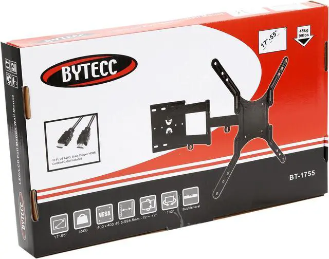 Alt view image 4 of 4 - Bytecc BT-1755 17" to 55" full Motion TV Wall Mount LED & LCD HDTV up to VESA 400x400 Max Load 99 lbs, Compatible with Sony, Vizio, Samsung, Toshiba, Panasonic, and LG TV