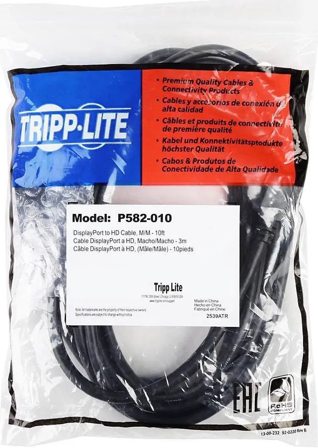 Alt view image 3 of 3 - Tripp Lite DisplayPort to HD Cable Adapter, DP to HDMI (M/M), DP2HDMI, 1080P, 10 ft. (P582-010)