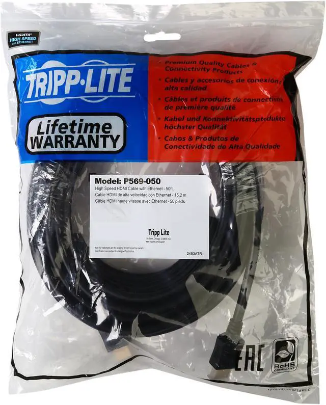 Alt view image 4 of 4 - Tripp Lite Standard Speed HDMI Cable with Ethernet, 1080p, Digital Video with Audio (M/M), 50-ft. (P569-050)
