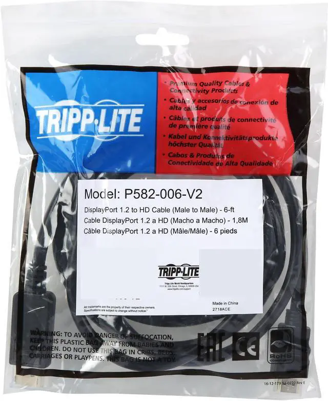 Alt view image 3 of 4 - Tripp Lite DisplayPort 1.2 to HD Adapter Cable, DP with Latches to HDMI (M/M), UHD 4K x 2K/1080p, 6 ft. (P582-006-V2)