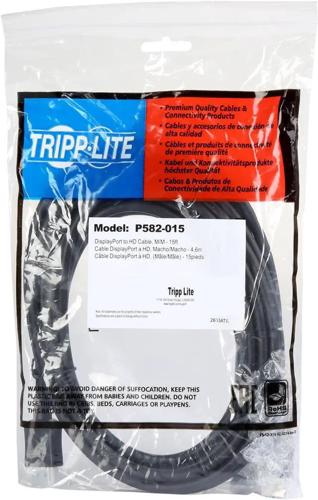 Alt view image 3 of 3 - Tripp Lite DisplayPort to HD Adapter Cable (M/M), DP to HDMI, 1080p, 15 ft. 15' (P582-015)