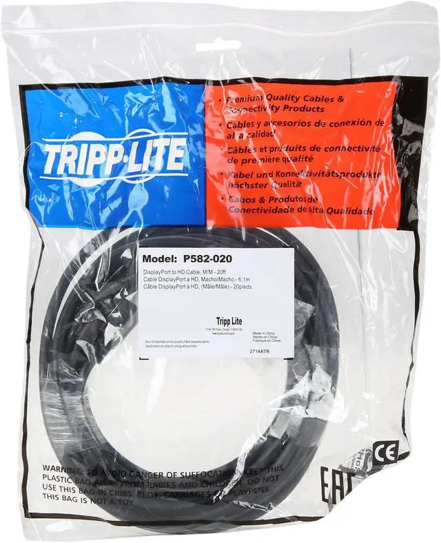 Alt view image 3 of 3 - Tripp Lite DisplayPort to HD Adapter Cable (M/M), DP to HDMI, 1080p, 20 ft. 20' (P582-020)