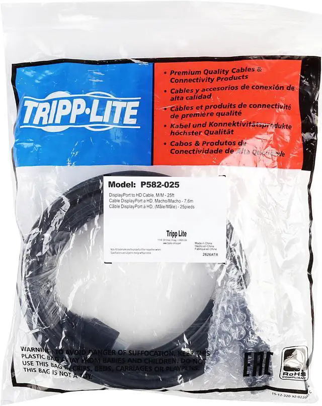 Alt view image 3 of 3 - Tripp Lite DisplayPort to HD Adapter Cable (M/M), DP to HDMI, 1080p, 25 ft. 25' (P582-025)