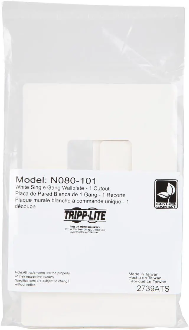Alt view image 3 of 3 - Tripp Lite Single-Gang 1-Port Universal Keystone Wall Plate, Cat5/6/6a, USB, HDMI, DisplayPort, RCA, White (N080-101)