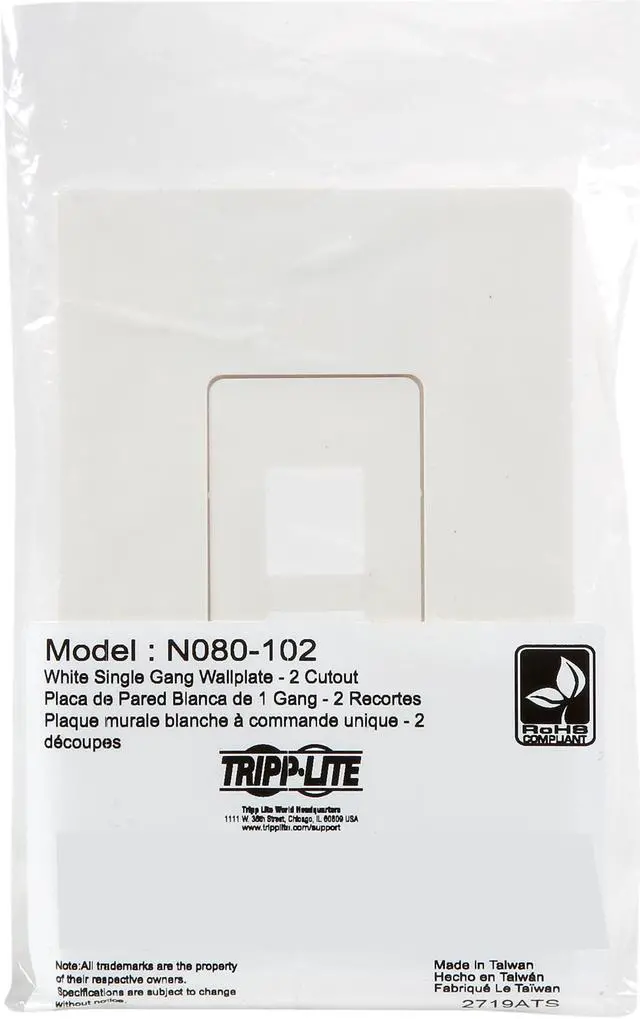 Alt view image 4 of 4 - Tripp Lite Single-Gang 2-Port Universal Keystone Wall Plate, Cat5/6/6a, USB, HDMI, DisplayPort, RCA, White (N080-102)