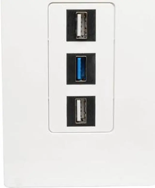 Alt view image 3 of 4 - Tripp Lite Single-Gang 3-Port Universal Keystone Wall Plate, Cat5/6/6a, USB, HDMI, DisplayPort, RCA, White (N080-103)