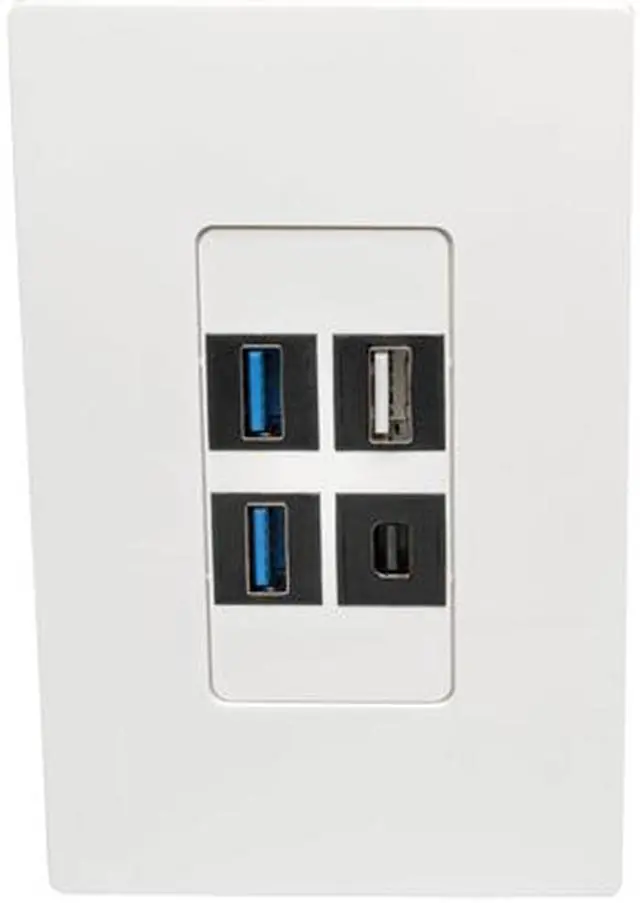 Alt view image 3 of 4 - Tripp Lite Single-Gang 4-Port Universal Keystone Wall Plate, Cat5/6/6a, USB, HDMI, DisplayPort, RCA, White (N080-104)