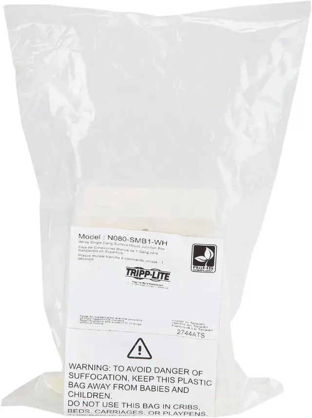 Alt view image 9 of 9 - Tripp Lite Single-Gang Surface-Mount Junction Box, Wallplate, White (N080-SMB1-WH)