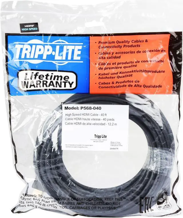 Alt view image 3 of 3 - Tripp Lite High-Speed HDMI Cable with Digital Video and Audio, 1080p (M/M), Black, 40 ft. (P568-040)