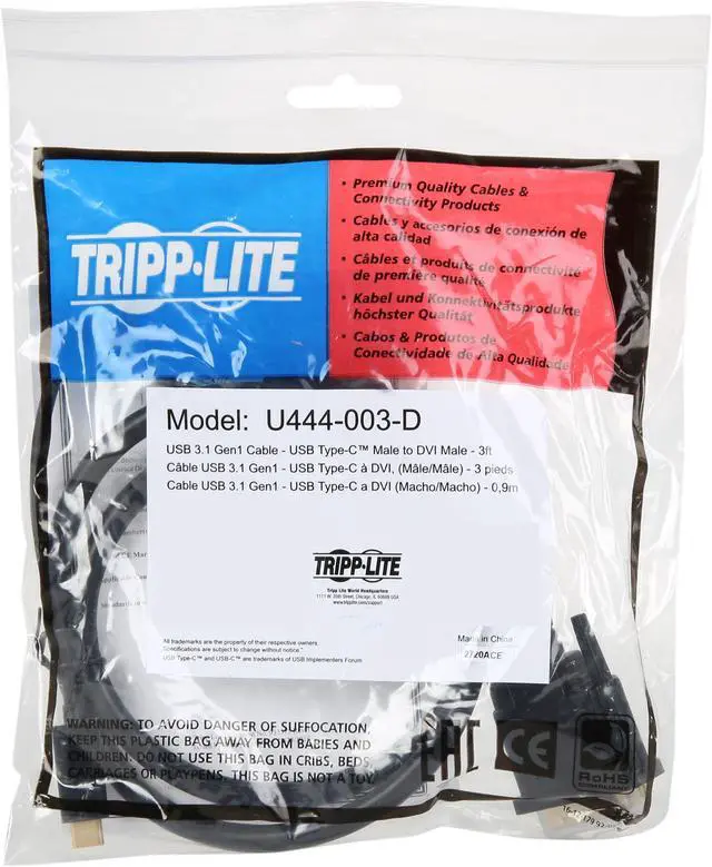 Alt view image 3 of 4 - Tripp Lite USB C to DVI Adapter Converter Cable 1080p Type C to DVI 3ft (U444-003-D)