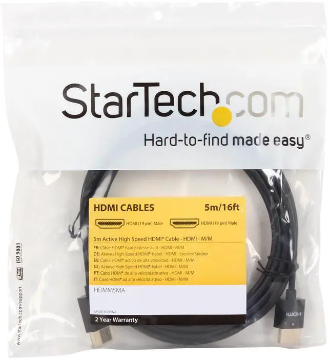 Alt view image 3 of 3 - StarTech.com HDMM5MA 15 ft. Black HDMI (19 pin) to HDMI (19 pin) Active High Speed HDMI® Cable HDMI® (19 pin) to HDMI® (19 pin) Black Male to Male
