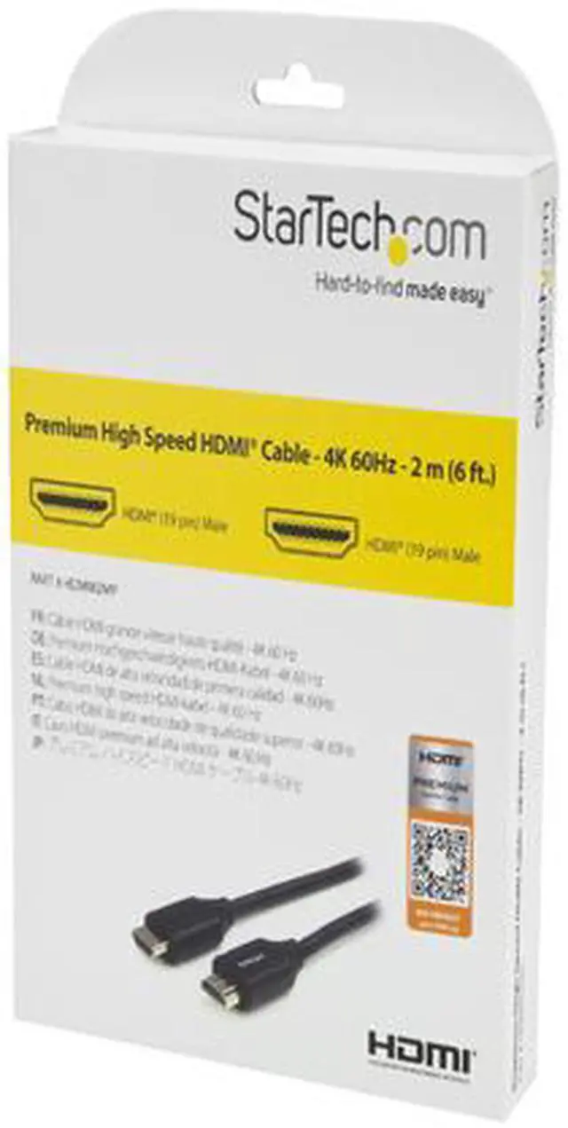 Alt view image 4 of 5 - StarTech HDMM2MP 2m 6 ft Premium High Speed HDMI Cable with Ethernet - 4K 60Hz - Premium Certified HDMI Cable - HDMI 2.0 - 30AWG