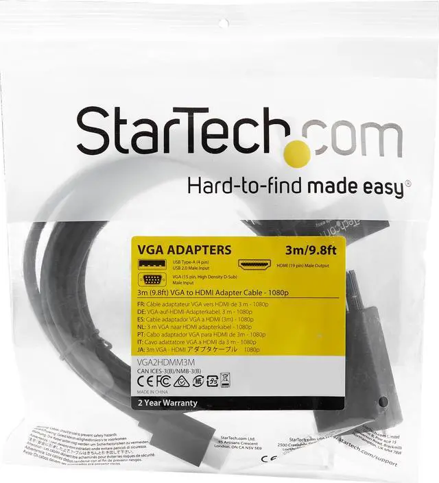 Alt view image 7 of 7 - StarTech.com VGA2HDMM3M 3m (10 ft.) VGA to HDMI Adapter Cable with USB Audio - 1920 x 1080 Active VGA HDMI Converter - Male to Male (VGA2HDMM3M)
