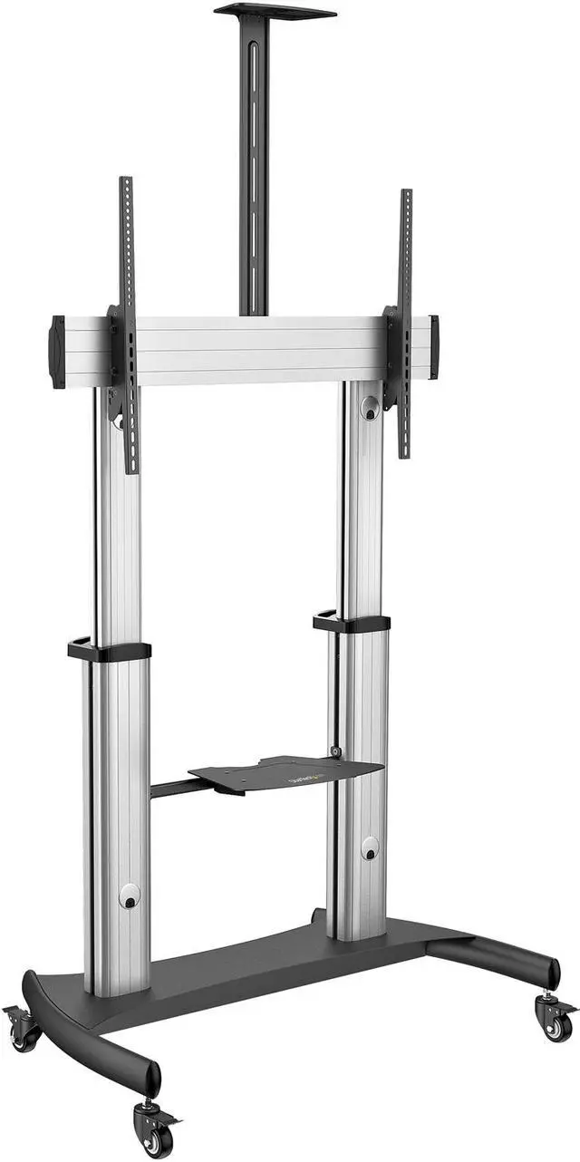 Alt view image 4 of 5 - Mobile TV Stand, Heavy Duty TV Cart for 60-100" Display (100kg/220lb), Height Adjustable Rolling Flat Screen Floor Standing on Wheels, Universal Television Mount w/Shelves - W/ 2 equipment shelves