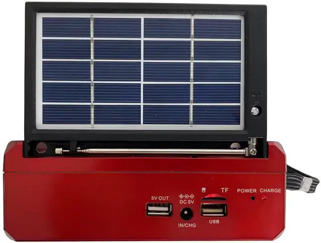 Alt view image 2 of 4 - Supersonic SC-1180BT SolarWave Solar Emergency Radio w/Bluetooth 6.0, AM/FM/SW1-4, Solar+USB-C Rechargeable Battery, LED Flashlight, Micro SD/USB, 360° Antenna, Portable Speaker (Red)