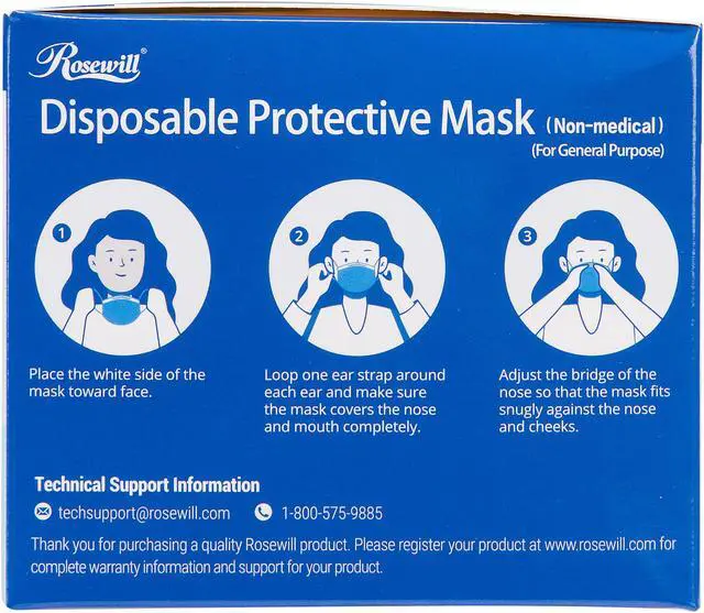 Alt view image 2 of 4 - Rosewill RCFM-20014 Disposable Face Masks | 50 Pack | Made For Daily Use Protective Masks | 3 Layer | Blue