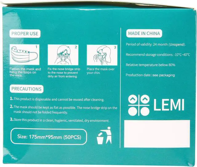 Alt view image 2 of 5 - LEMI Disposable Protective Mask - 50 pcs / box