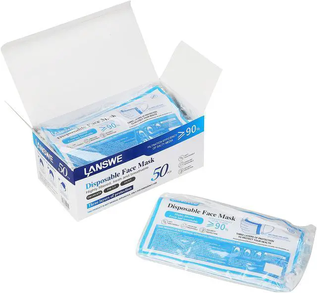 Alt view image 3 of 8 - LANSWE Disposable Face Mask - 10 pcs per Pack and 50 pcs per Box