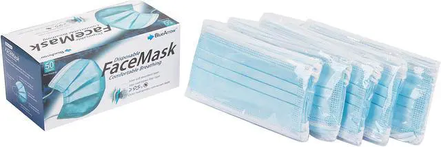 Alt view image 3 of 3 - Blue Arrow Disposable 3-Layers Face Mask in Blue Color, Size: 6.10" x 4.13", 50 pcs per Box