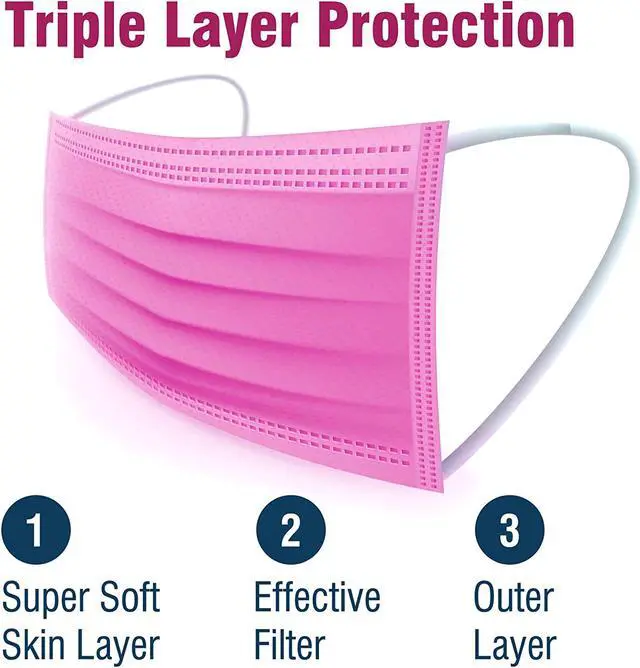 Alt view image 2 of 2 - WeCare Disposable Face Mask, 3-Ply with Ear Loop (50 Individually Wrapped) - For KIDS - Pink