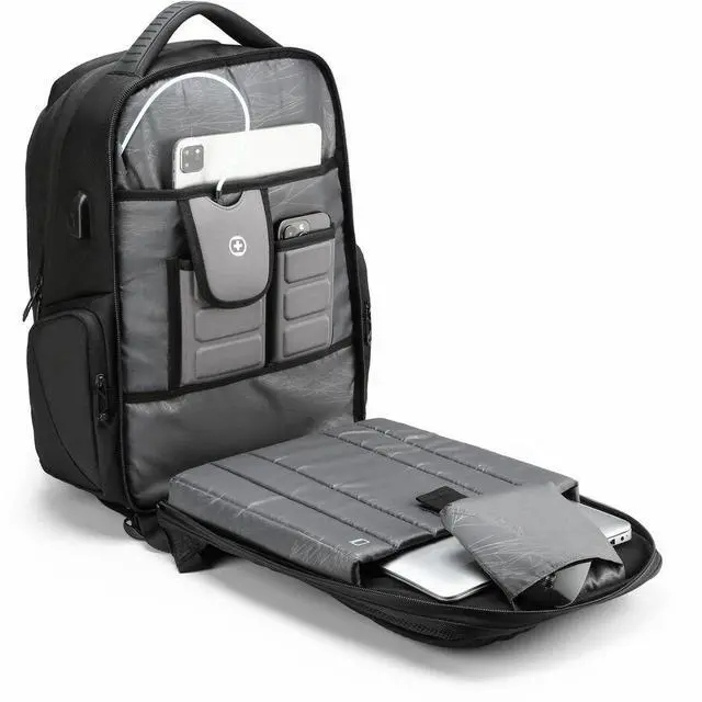 Alt view image 2 of 6 - Swissdigital TERABYTE NG Black Backpack - TSA-Friendly Travel Backpack with USB Charging Port & Integrated Cable, RFID Protection, Trolley Sleeve, Fits 17" Laptop  SD1695-01
