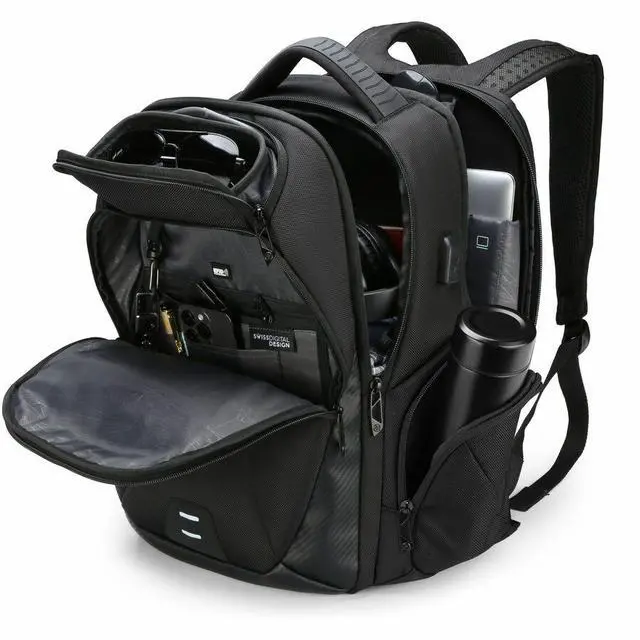 Alt view image 5 of 6 - Swissdigital TERABYTE NG Black Backpack - TSA-Friendly Travel Backpack with USB Charging Port & Integrated Cable, RFID Protection, Trolley Sleeve, Fits 17" Laptop  SD1695-01
