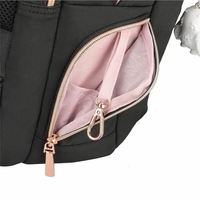 Alt view image 3 of 8 - Swissdigital KATY ROSE NG Black L+ Smart Laptop Backpack - Sleek Tech Travel Bag with USB Charging Port, RFID Pocket, Eco-Friendly Fabric, Trolley Sleeve, Fits 16" Laptop   SD1645-01