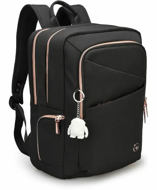 Alt view image 5 of 8 - Swissdigital KATY ROSE NG Black L+ Smart Laptop Backpack - Sleek Tech Travel Bag with USB Charging Port, RFID Pocket, Eco-Friendly Fabric, Trolley Sleeve, Fits 16" Laptop   SD1645-01