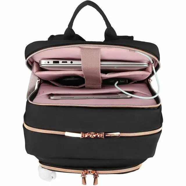 Alt view image 7 of 8 - Swissdigital KATY ROSE NG Black L+ Smart Laptop Backpack - Sleek Tech Travel Bag with USB Charging Port, RFID Pocket, Eco-Friendly Fabric, Trolley Sleeve, Fits 16" Laptop   SD1645-01