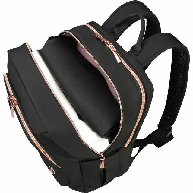 Alt view image 8 of 8 - Swissdigital KATY ROSE NG Black L+ Smart Laptop Backpack - Sleek Tech Travel Bag with USB Charging Port, RFID Pocket, Eco-Friendly Fabric, Trolley Sleeve, Fits 16" Laptop   SD1645-01