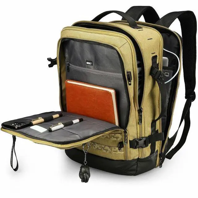 Alt view image 7 of 7 - Swissdigital BERG PRO Khaki XL Backpack - TSA-Friendly Backpack with USB Charging Por - RFID Protection Pocket - Trolley Sleeve for Easy Travel - Padded Laptop Compartment   SD16489510-74