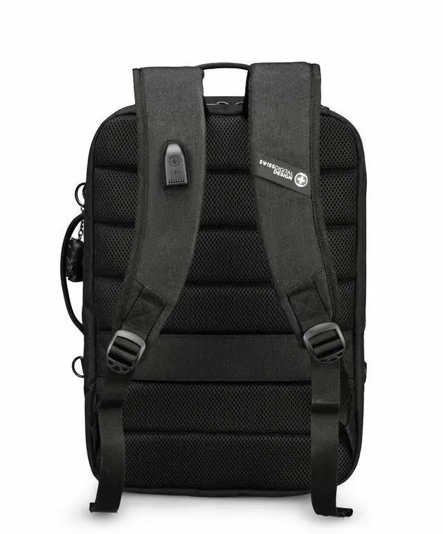 Alt view image 2 of 9 - Swissdigital BERG Black L Backpack - Durable - TSA-Friendly Bag with Patented USB Charging Port - RFID Protection Pocket, -Trolley Sleeve for Easy Travel SD1647-01