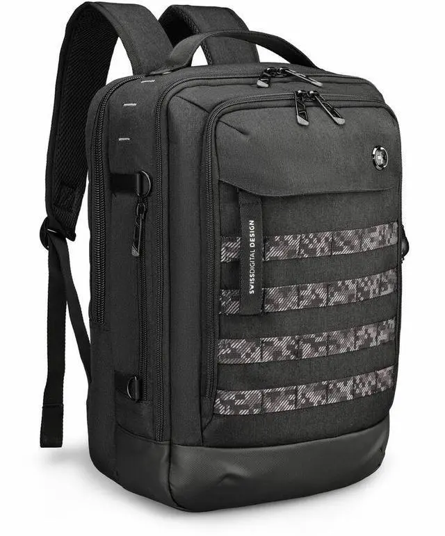 Alt view image 5 of 9 - Swissdigital BERG Black L Backpack - Durable - TSA-Friendly Bag with Patented USB Charging Port - RFID Protection Pocket, -Trolley Sleeve for Easy Travel SD1647-01