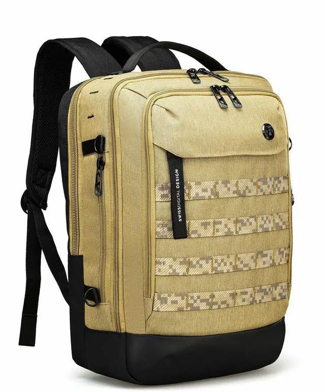 Alt view image 4 of 9 - Swissdigital BERG Dark Khaki L Backpack - Durable - TSA-Friendly Bag with Patented USB Charging Port - RFID Protection Pocket - Padded Laptop Compartment that Fits up to 16" Laptop  SD1647-74