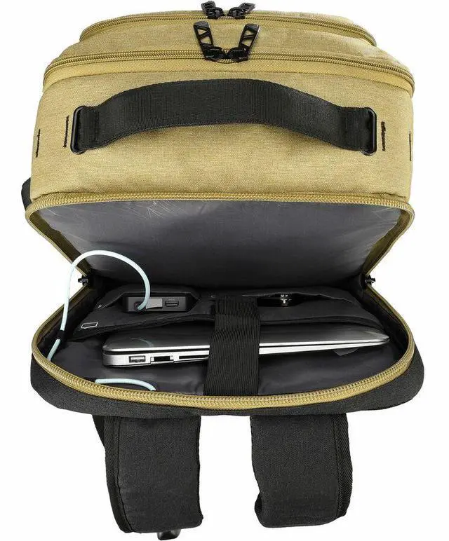 Alt view image 6 of 9 - Swissdigital BERG Dark Khaki L Backpack - Durable - TSA-Friendly Bag with Patented USB Charging Port - RFID Protection Pocket - Padded Laptop Compartment that Fits up to 16" Laptop  SD1647-74