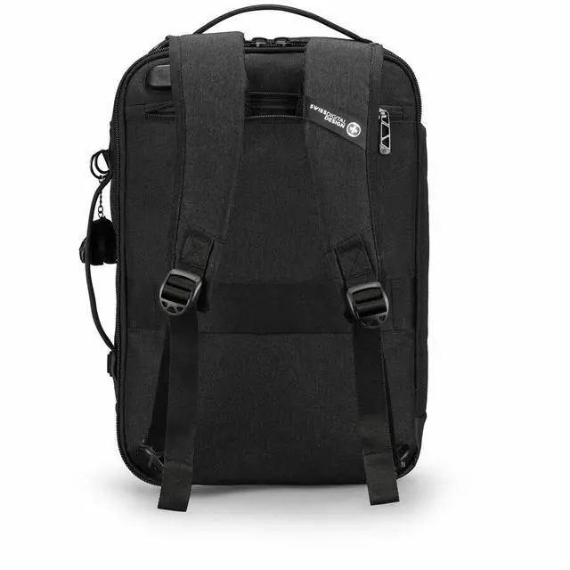 Alt view image 3 of 9 - Swissdigital BERG Black Hybrid Briefcase - USB Charging Port with Integrated Cable - RFID Protection Pocket - Padded Laptop Compartment Fits up to 16"  SD1649-01