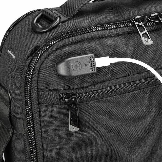 Alt view image 8 of 9 - Swissdigital BERG Black Hybrid Briefcase - USB Charging Port with Integrated Cable - RFID Protection Pocket - Padded Laptop Compartment Fits up to 16"  SD1649-01