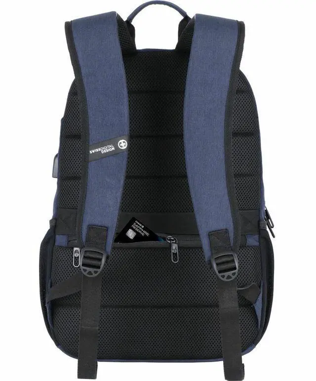 Alt view image 2 of 7 - Swissdigital BIBERSTEIN Dark Blue Backpack - Stylish, Durable Bag with USB Charging Port - RFID Protection Pocket - Padded Compartment for Laptops 17"  SD1636-12