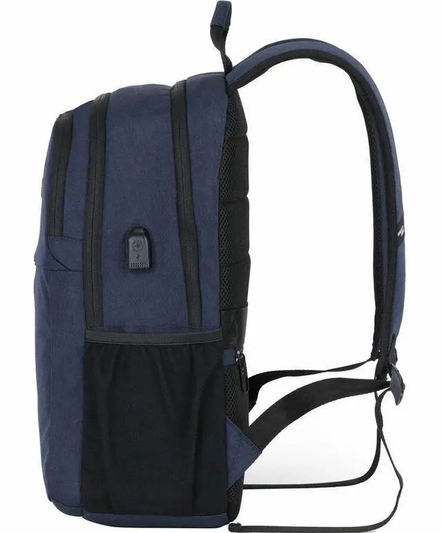 Alt view image 3 of 7 - Swissdigital BIBERSTEIN Dark Blue Backpack - Stylish, Durable Bag with USB Charging Port - RFID Protection Pocket - Padded Compartment for Laptops 17"  SD1636-12