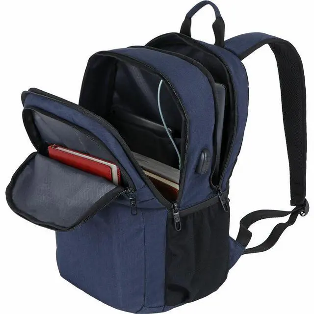 Alt view image 5 of 7 - Swissdigital BIBERSTEIN Dark Blue Backpack - Stylish, Durable Bag with USB Charging Port - RFID Protection Pocket - Padded Compartment for Laptops 17"  SD1636-12